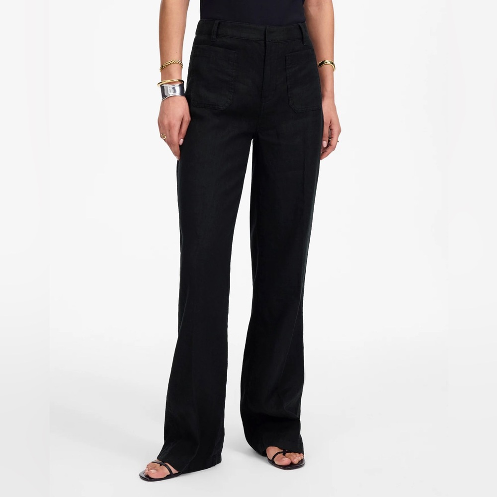NWT Madewell Patch Pocket Flare Pant in 100% Linen 2P 2 Petite Black $118 NU806